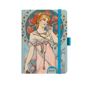 Denní diář A5 - Alfons Mucha 2027 - Modrý