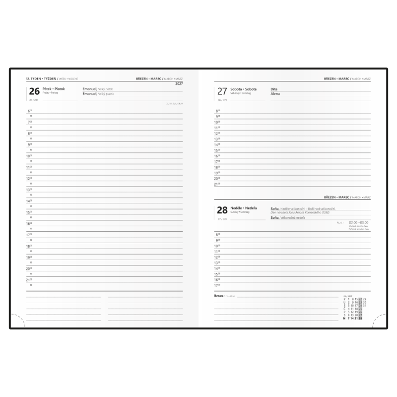 Denní diář - Adam - Vivella s ražbou - B6 - jasně zelená - Listy