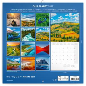 NOTIQUE Poznámkový kalendář Naše Planeta 2027, PLASTIC FREE, 30 x 30 cm