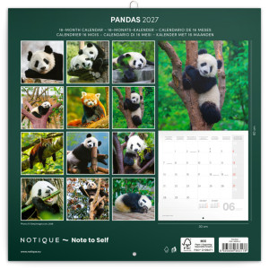 NOTIQUE Grid calendar Pandas 2027, 30 x 30 cm