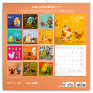 NOTIQUE Poznámkový kalendář Chicken Artists 2027, 30 x 30 cm