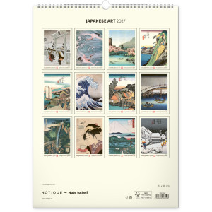 NOTIQUE Nástěnný kalendář Vintage plakáty – japonské umění 2027, 33 x 46 cm