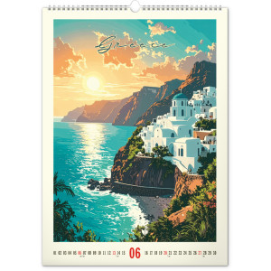 NOTIQUE Nástěnný kalendář Vintage plakáty – daleké kraje 2027, 33 x 46 cm