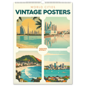 NOTIQUE Nástěnný kalendář Vintage plakáty – světová města 2027, 33 x 46 cm