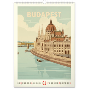 NOTIQUE Nástěnný kalendář Vintage plakáty – světová města 2027, 33 x 46 cm