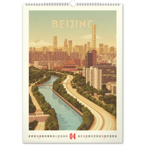 NOTIQUE Nástěnný kalendář Vintage plakáty – světová města 2027, 33 x 46 cm