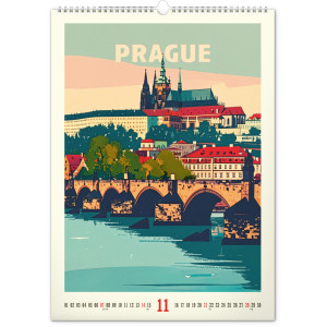 NOTIQUE Nástěnný kalendář Vintage plakáty – světová města 2027, 33 x 46 cm