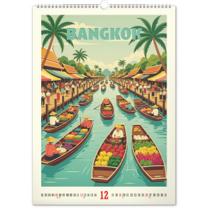 NOTIQUE Nástěnný kalendář Vintage plakáty – světová města 2027, 33 x 46 cm