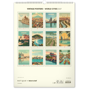NOTIQUE Nástěnný kalendář Vintage plakáty – světová města 2027, 33 x 46 cm