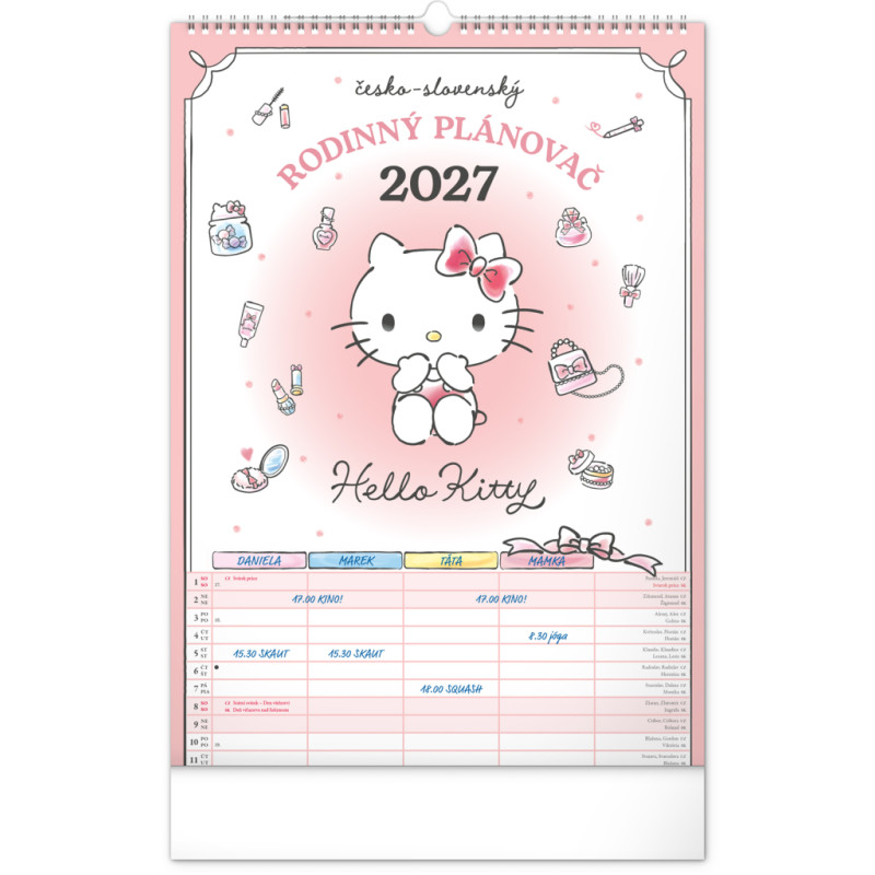 NOTIQUE Nástěnný kalendář Rodinný plánovací Hello Kitty XL 2027, 33 x 46 cm