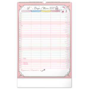 NOTIQUE Nástěnný kalendář Rodinný plánovací Hello Kitty XL 2027, 33 x 46 cm