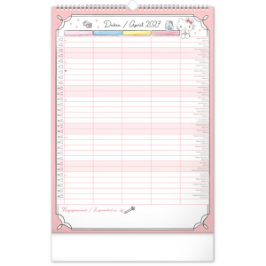 NOTIQUE Nástěnný kalendář Rodinný plánovací Hello Kitty XL 2027, 33 x 46 cm