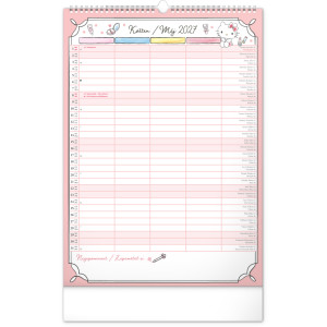 NOTIQUE Nástěnný kalendář Rodinný plánovací Hello Kitty XL 2027, 33 x 46 cm