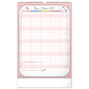 NOTIQUE Nástěnný kalendář Rodinný plánovací Hello Kitty XL 2027, 33 x 46 cm