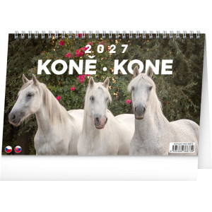 NOTIQUE Stolní kalendář Koně – Kone CZ/SK 2027, 23,1 x 14,5 cm