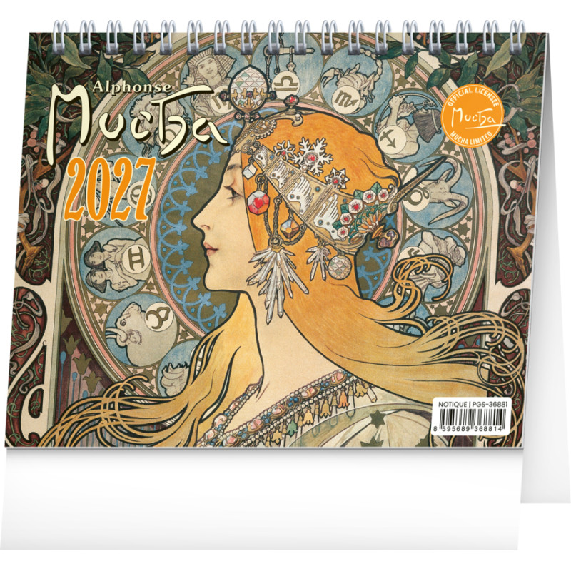 NOTIQUE Stolní kalendář Alfons Mucha 2027, 16,5 x 13 cm