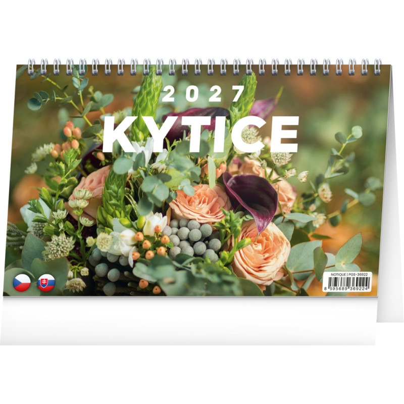 NOTIQUE Stolní kalendář Kytice CZ/SK 2027, 23,1 x 14,5 cm