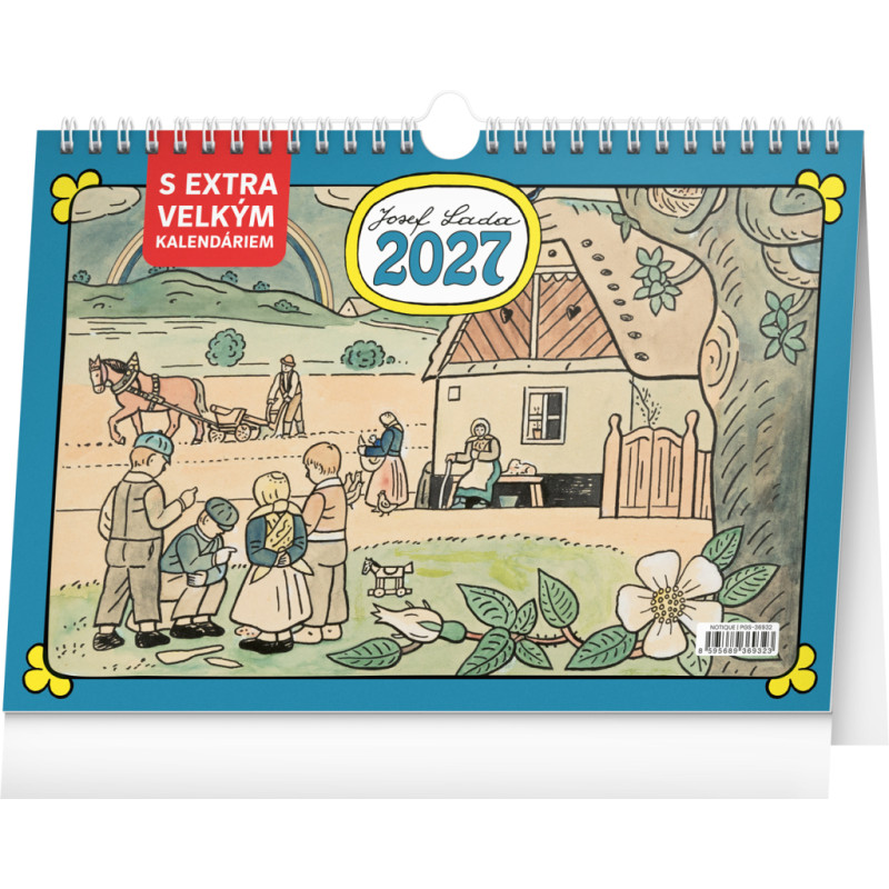 NOTIQUE Stolní kalendář Josef Lada s extra velkým kalendáriem 2027, 30 x 21 cm