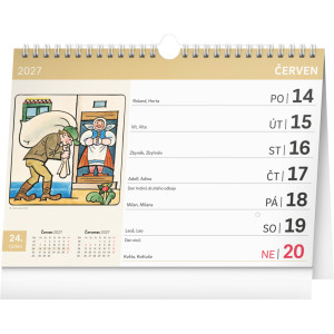 NOTIQUE Stolní kalendář Josef Lada s extra velkým kalendáriem 2027, 30 x 21 cm