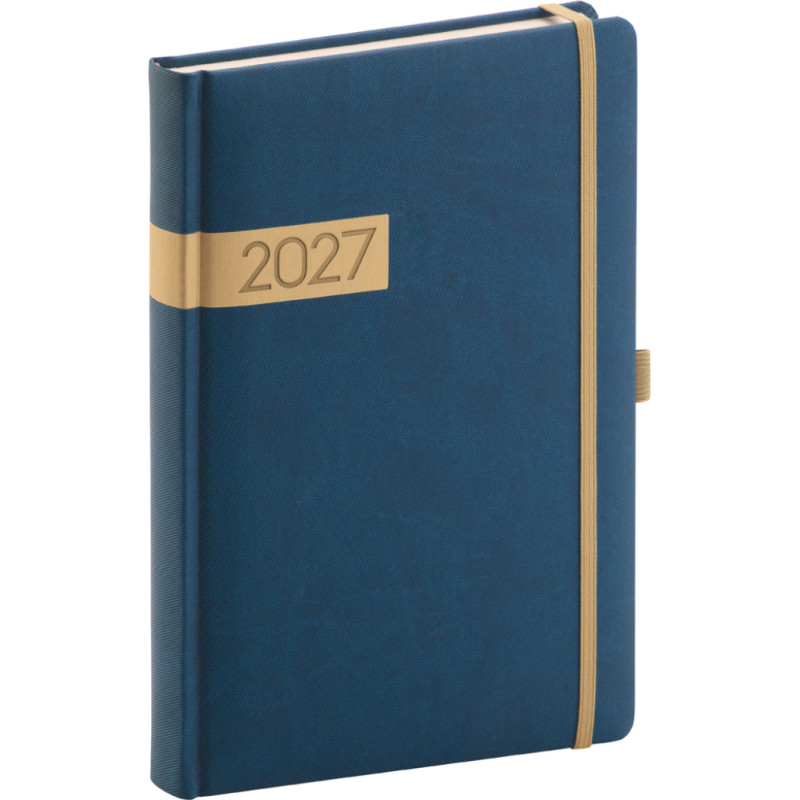 NOTIQUE Denní diář Twill 2027, modro-zlatý, 15 x 21 cm