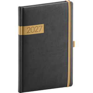 NOTIQUE Týdenní diář Twill 2027, černo-zlatý, 15 x 21 cm