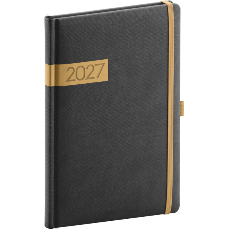 NOTIQUE Týdenní diář Twill 2027, černo-zlatý, 15 x 21 cm