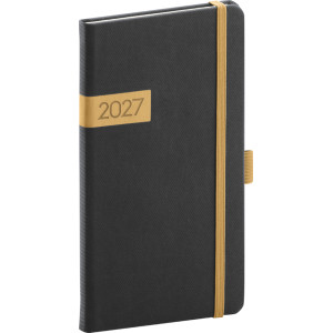 NOTIQUE Kapesní diář Twill 2027, černo-zlatý, 9 x 15,5 cm