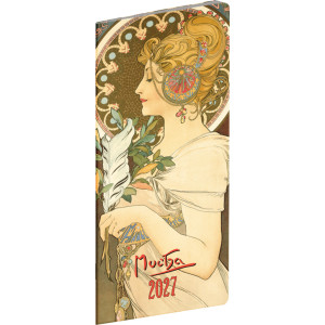 NOTIQUE Kapesní diář Alfons Mucha 2027, plánovací měsíční, 8 x 18 cm