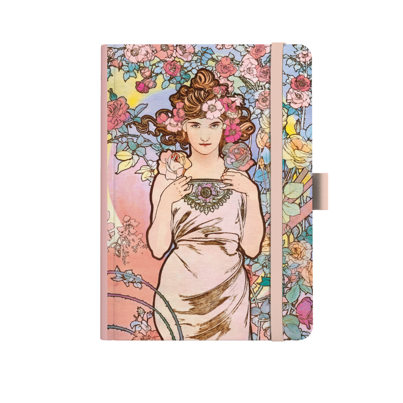 Notes A5 Premium 120g - Alfons Mucha 2027 - linky - Růžový