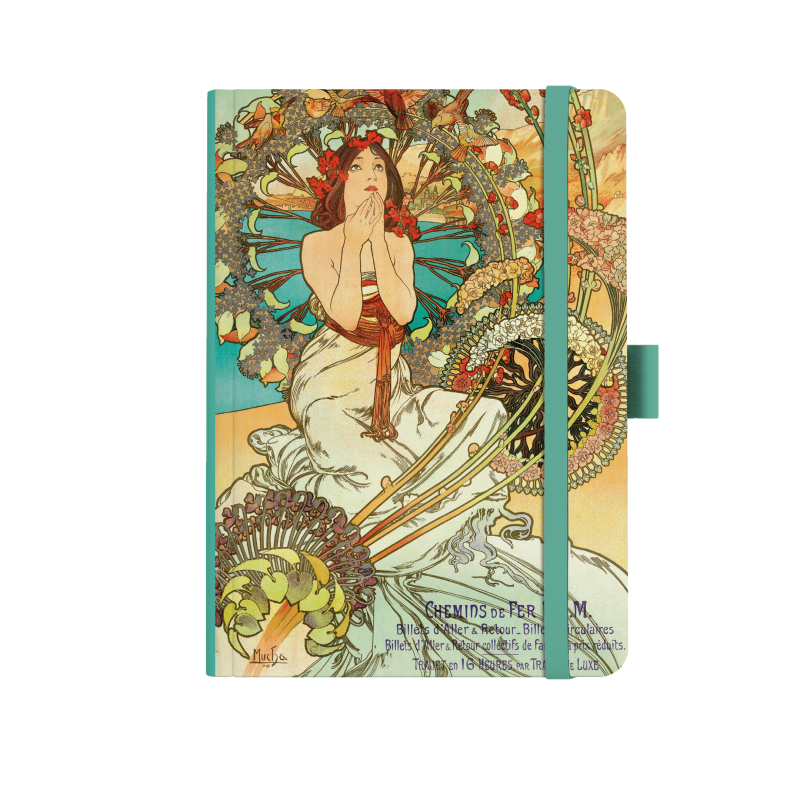 Notes A5 Premium 120g - Alfons Mucha 2027 - tečky - Tyrkysový